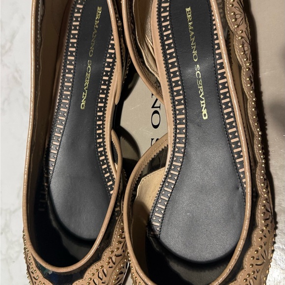 Ermanno Scervino Shoes - Ermanno Scervino Tan Laser-Cut Leather Flats